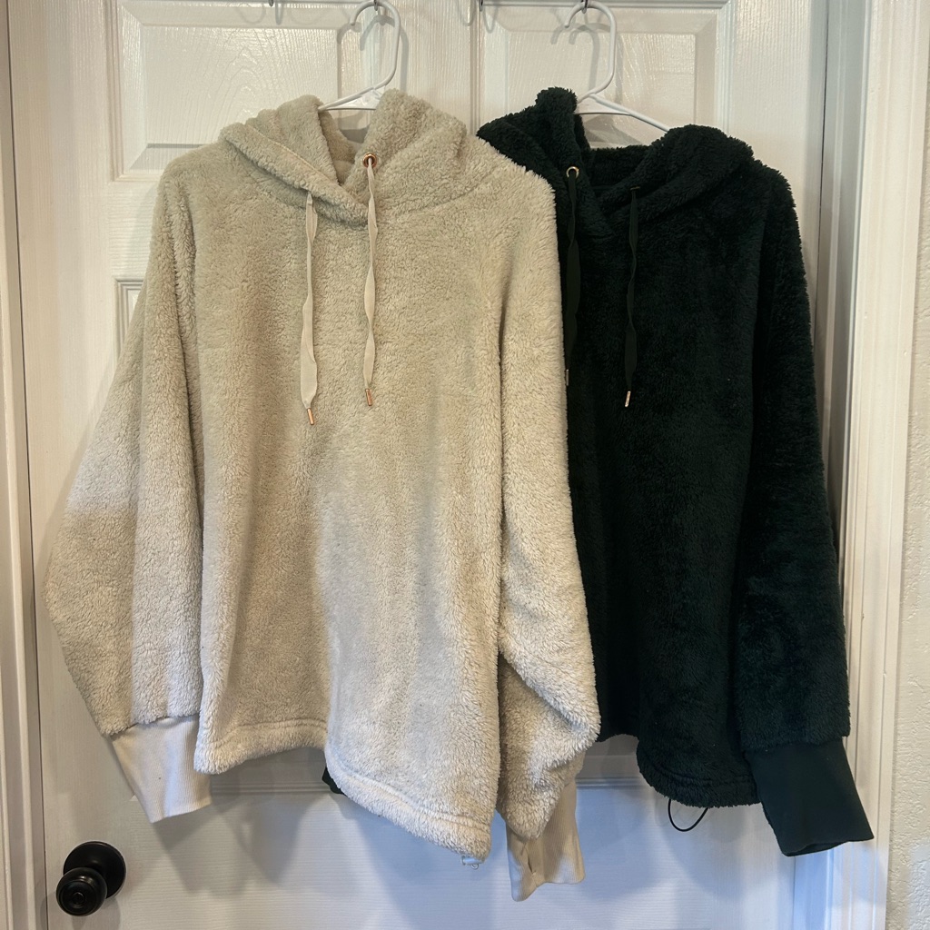 Old Navy Cozy Plush Hooded Sweater - Cream And Green